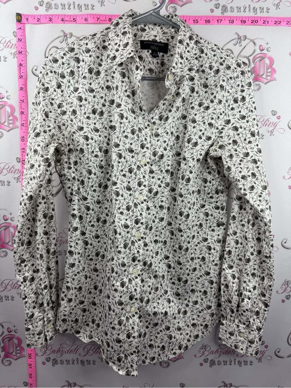 Banana Republic tailored fit White Button-Down Shirt with grey Floral Print